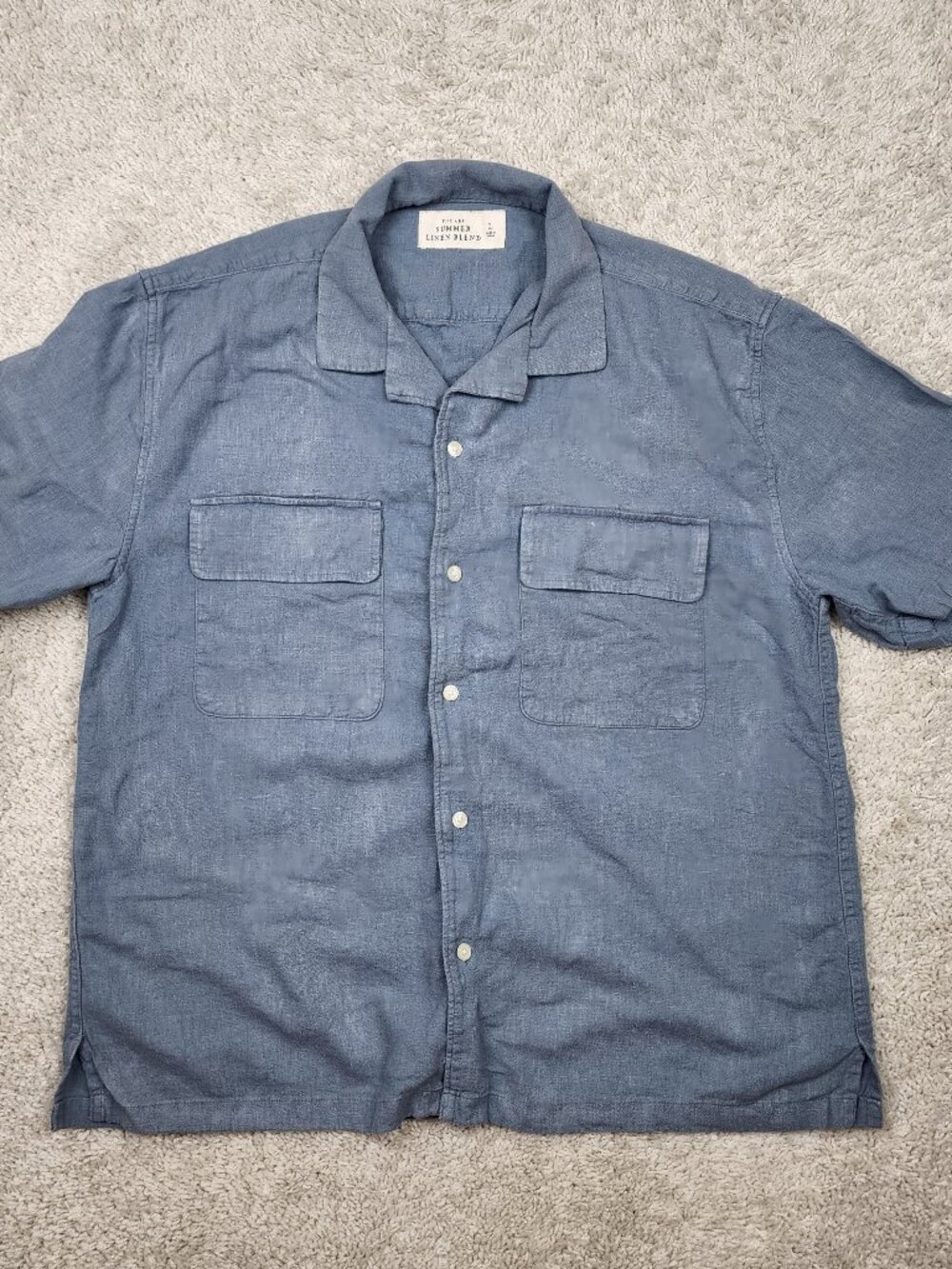 Abercrombie & Fitch Short Sleeve Summer Linen Blend Blue  Shirt Mens Large USA